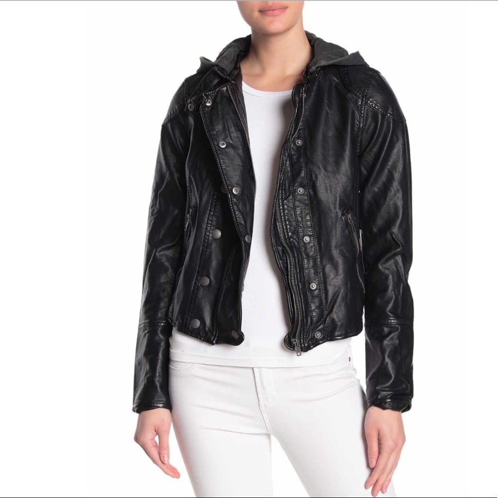 Free People New Dawn Vegan Leather Hooded Jacket - Picture 3 of 5